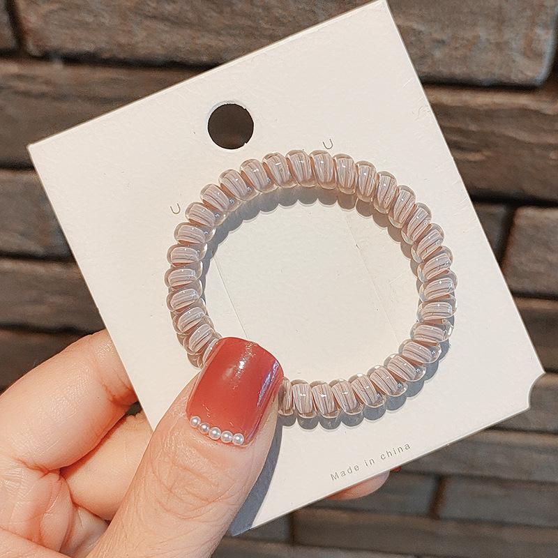 Korean Style Coffee Color Telephone Cord Hair Tie - Transparent Elastic Band for Women's Ponytail