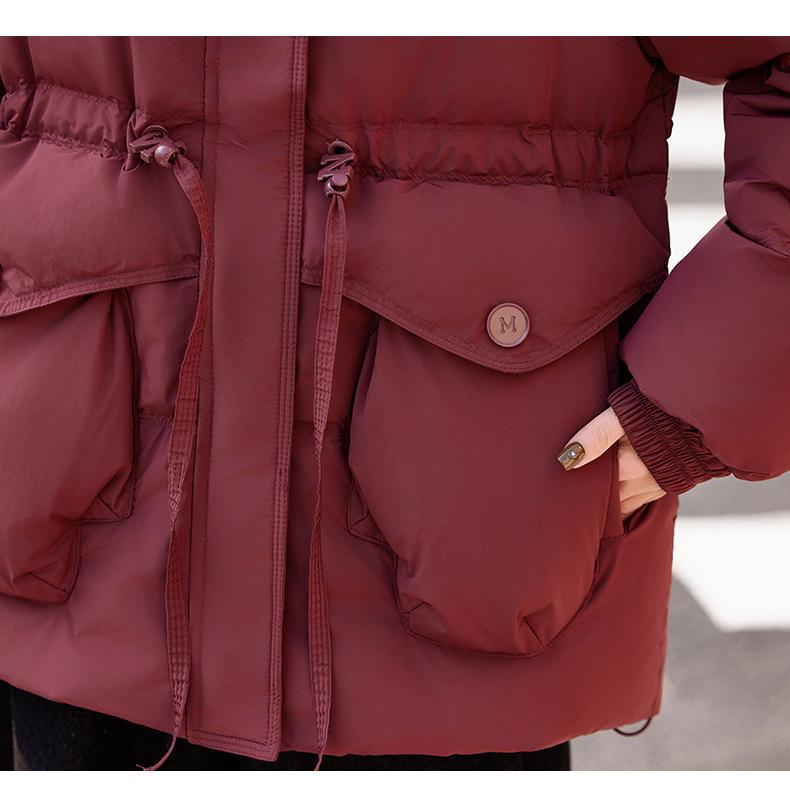2024 Red & White Plus Size Mid-Length Duck Down Coat - Thickened, Warm, Loose Fit