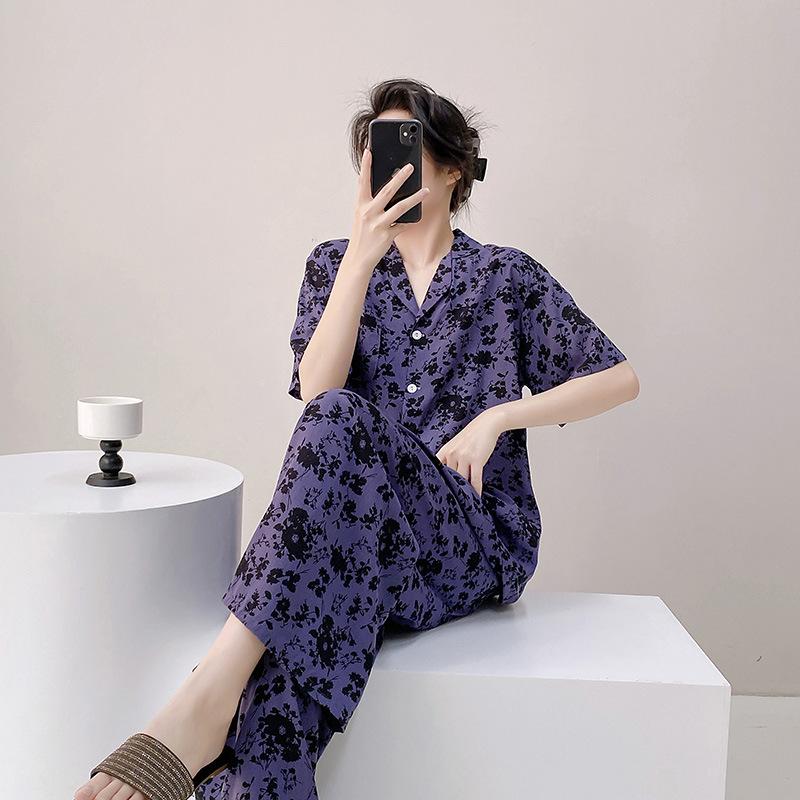 Cotton and silk pajamas women's summer thin short-sleeved plus size Internet celebrity suit can be worn outside spring and autumn new Chinese