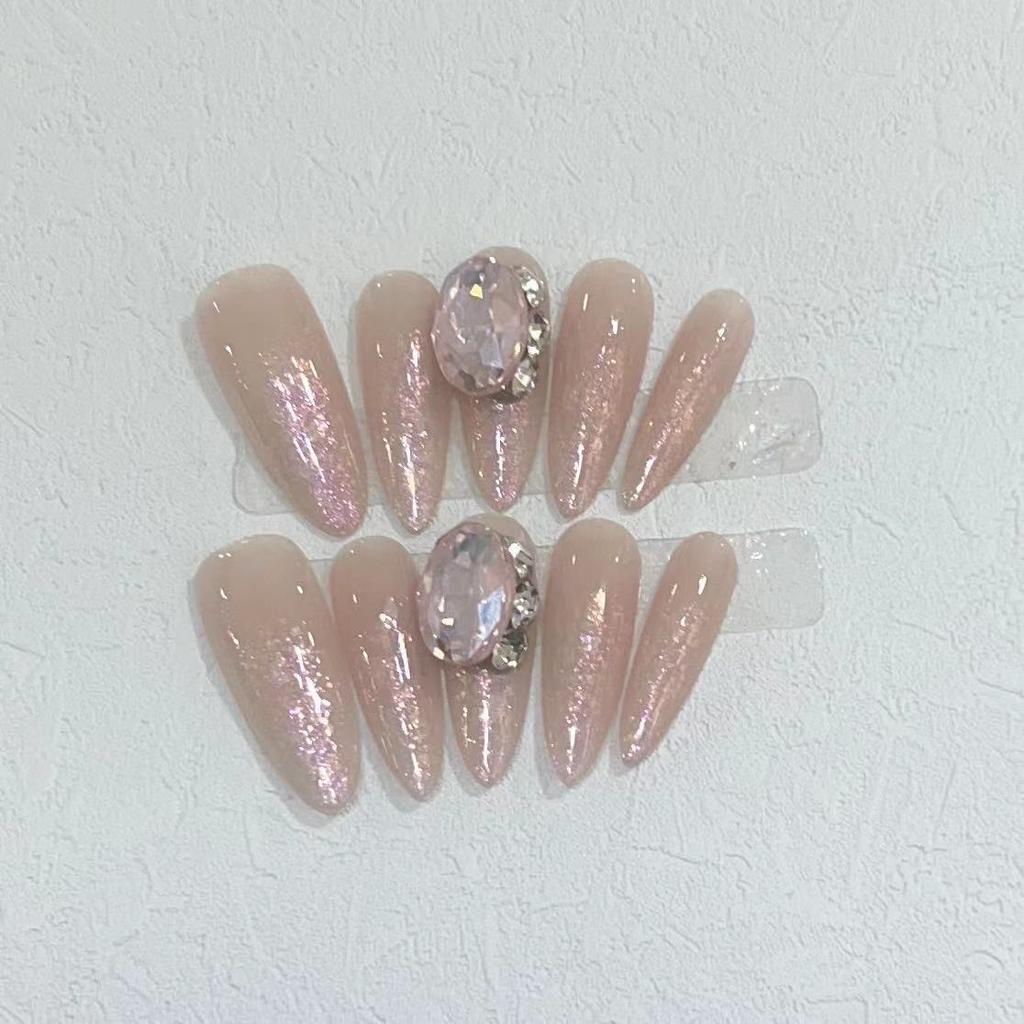 Reine Hand-Trage-Nagelstücke Hochwertiges Lila Aurora Opal Puder Einfacher Flash Diamant Abnehmbare Maniküre Fertigprodukt