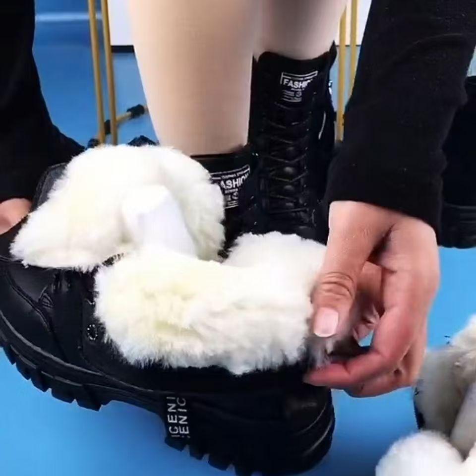 Soft leather snow boots women's winter 2025 new leather wool integrated velvet cotton shoes versatile platform Martin boots