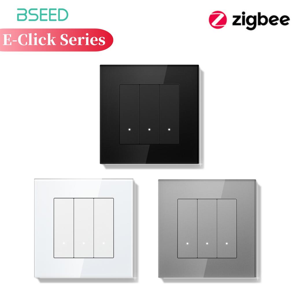 BSEED ZigBee Click Switches Series Wall Smart Click Light Switches Yellow Backlight Glass Frame Tuya APP Switch EU Standard