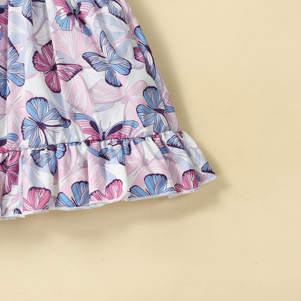 2-teiliges Set mit entzückendem Kleid mit Schmetterlings-Print und Schleife, Stirnband für Babys, 2023 Sommer, Säuglings-Neugeborenenkleidung