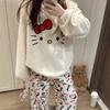 Women's Cute Cartoon Coral Fleece Pajamas Set - Round Neck, Rice Grain Thickened, Autumn/Winter Korean Style Home Wear.
