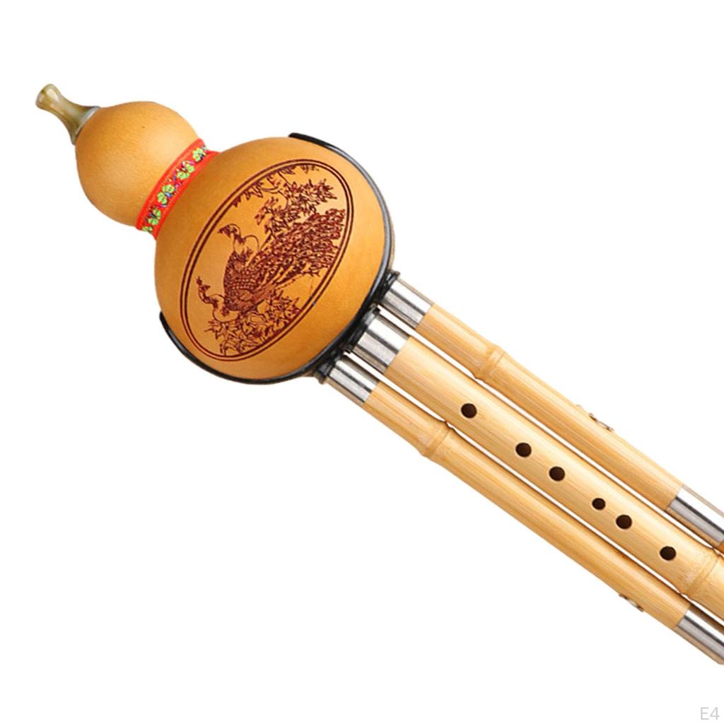 Bamboo Hulusi Gourd Cucurbit Flute with Storage Bag Case, Professional Traditional Wind Instrument