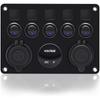 RUIZHI Switch Panel, 5 Rungs, Waterproof, Dual USB Sockets, 5 Connections, Car Boat, Marine