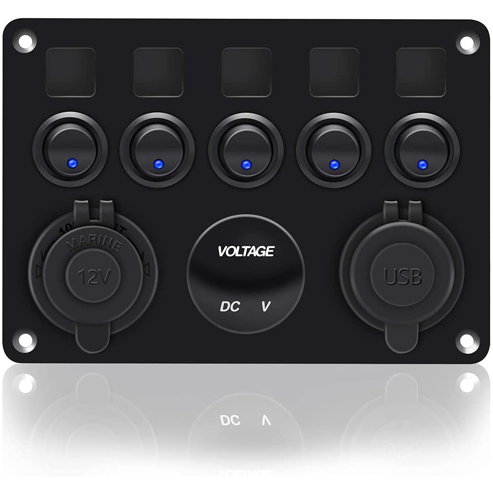 RUIZHI Switch Panel, 5 Rungs, Waterproof, Dual USB Sockets, 5 Connections, Car Boat, Marine