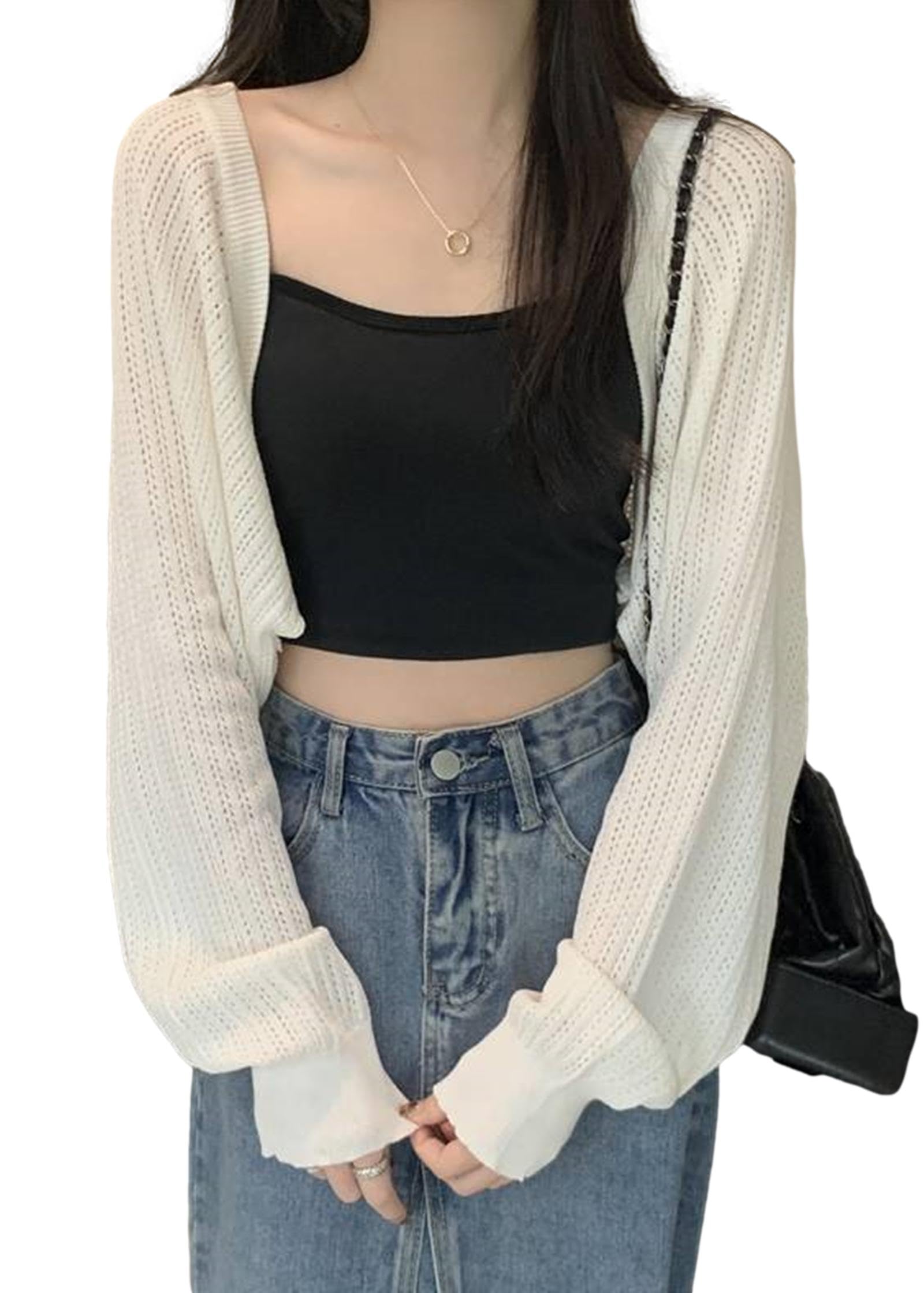 

SLOW MELLOW Sheer Knit Short Cooling Layered Openwork 3 Long Big Loose One Size Fits Bolero & Women s Cardigan, Length, Protection, Top, Casual, Knit,