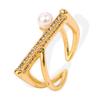 European & American Luxury Women's Ring with Zircon, Pearl, and Gold-Plated Copper Design.