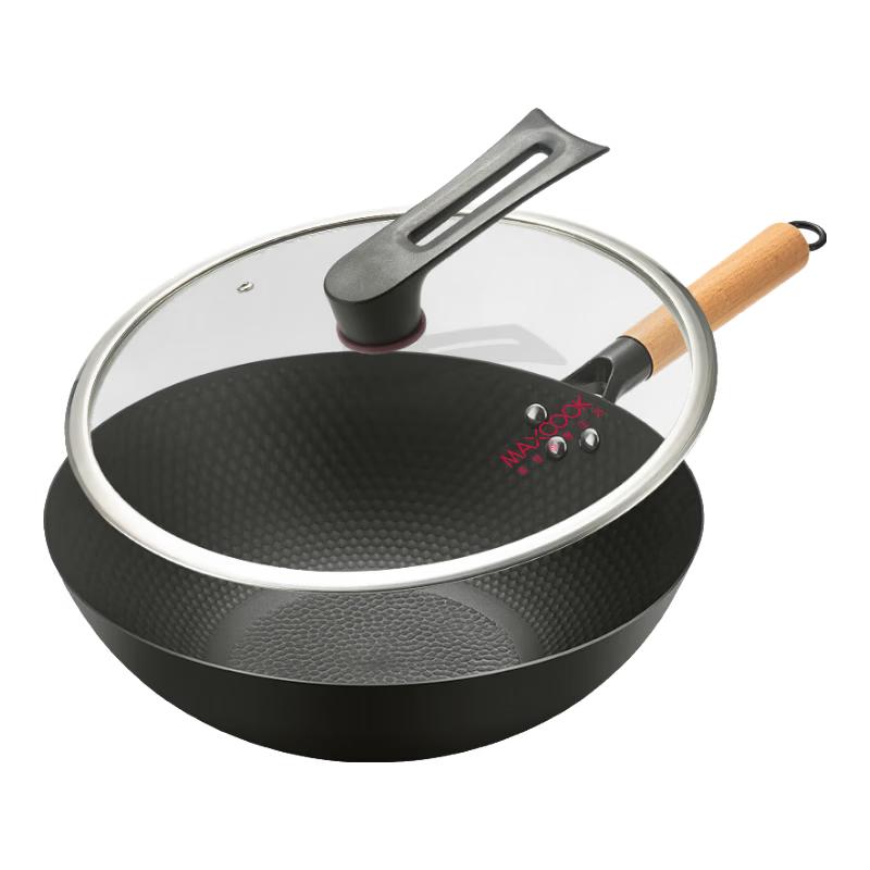 MAXCOOK 32cm Fine Iron Nitrided Wok with Lid