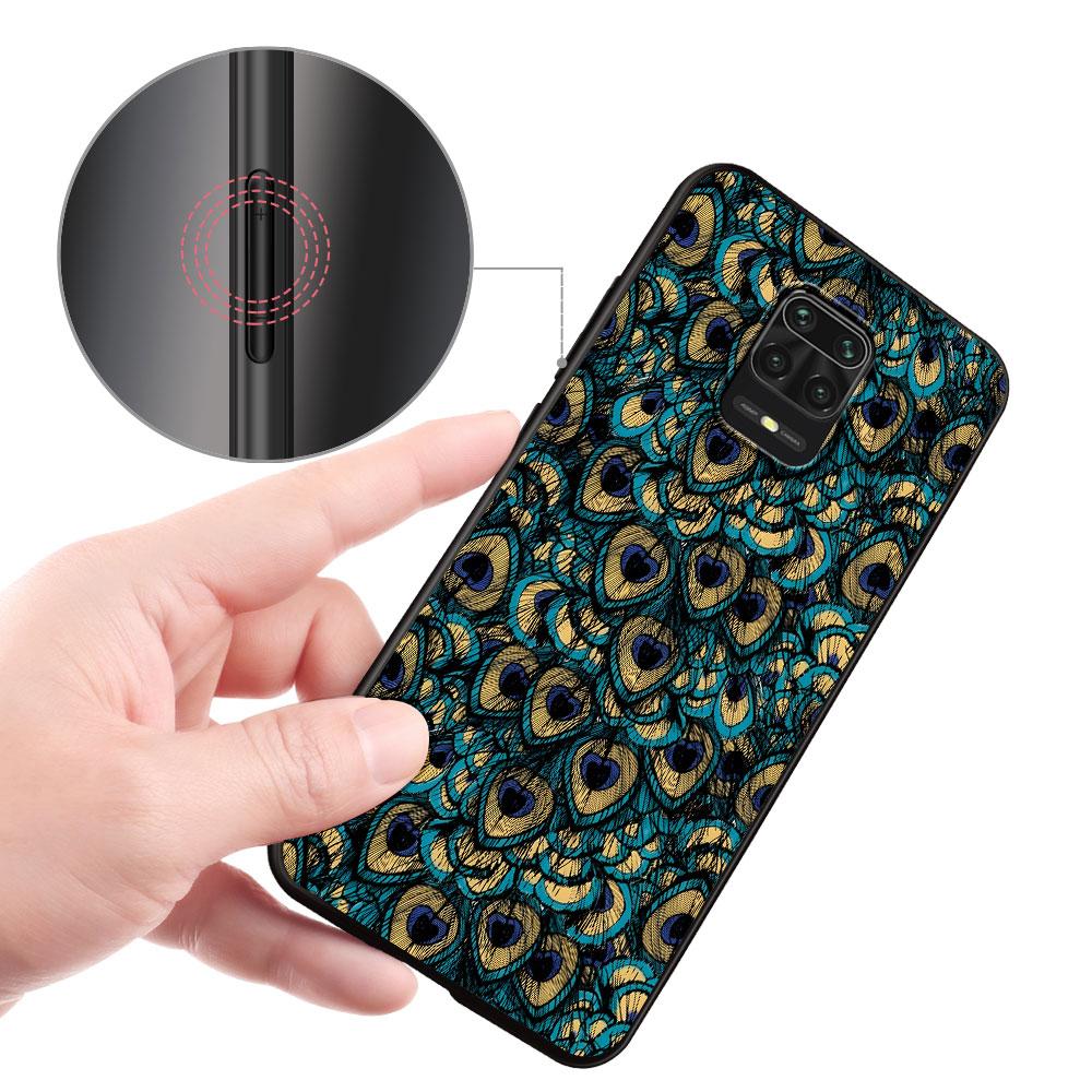 Peacock Feathers Case for Xiaomi Redmi Note 10 8 8T 9 10S 11S 11 7 12 12S 11E 13 Pro Plus Soft TPU Black Phone Cover