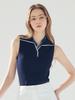 LORDLOAR Ribbed Contrast Collar Sleeveless Knit Navy