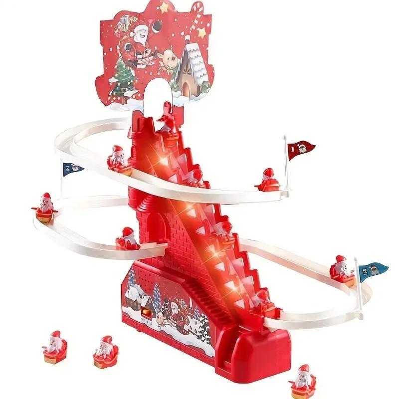 Christmas Climbing Slide Track Toy with Music and Light, Interactive Roller Coaster Playset Gift for Kids Desktop Decoration