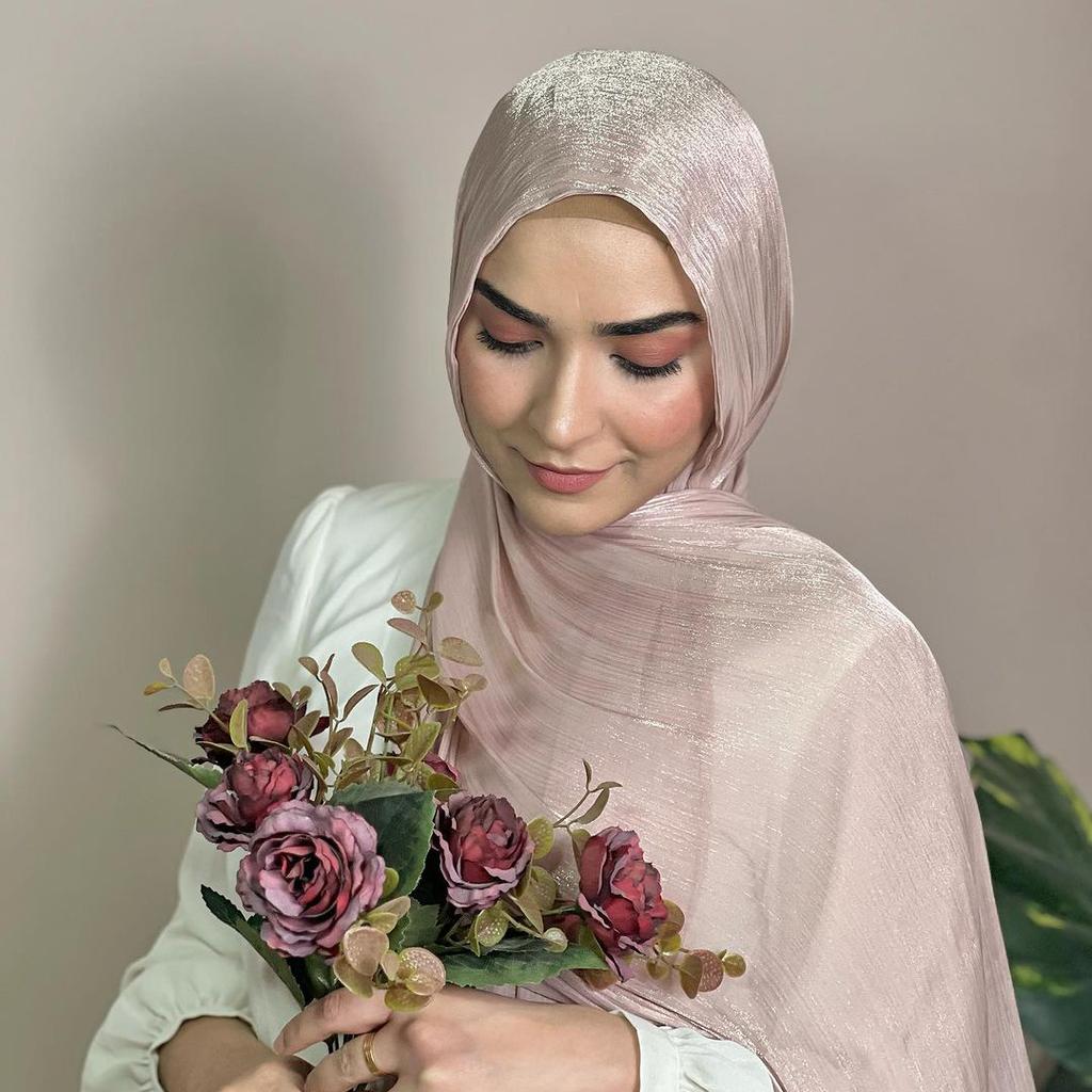 Hot Plain Shimmer Hijab Silk Wrinkle Scarf Muslim Woman Hijab Shawls Islam Woman Long Wraps Femme Headband Pure Turban