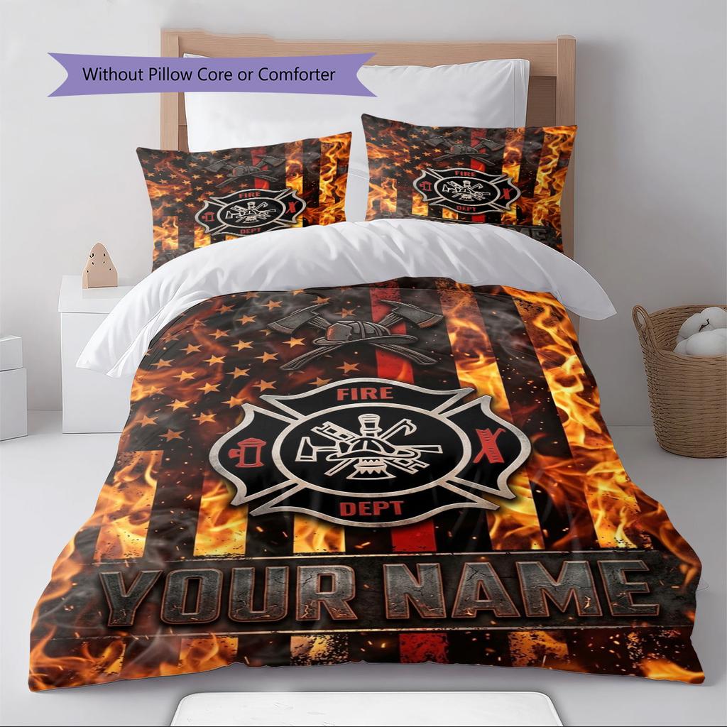 Name Individuell Feuerwehrmann Feuerwehrrettung Muster Bettwäscheset Bettbezug Kissenbezug Heimdekoration Geschenk (1 Bettbezug + 2 Kissenbezüge, ohne Füllung)