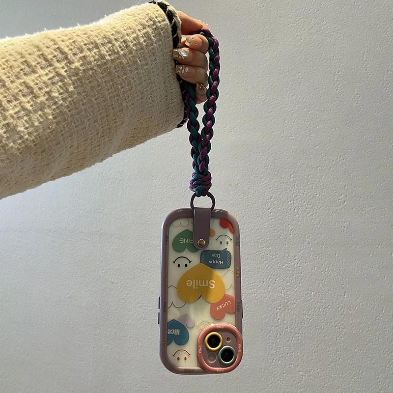 Handgelenkband Lanyard Handyhülle Für 16 15 14 13 11 12 Pro Max Süßes Glück Liebesherz Muster Tusche und Tusche Fleck Abdeckung