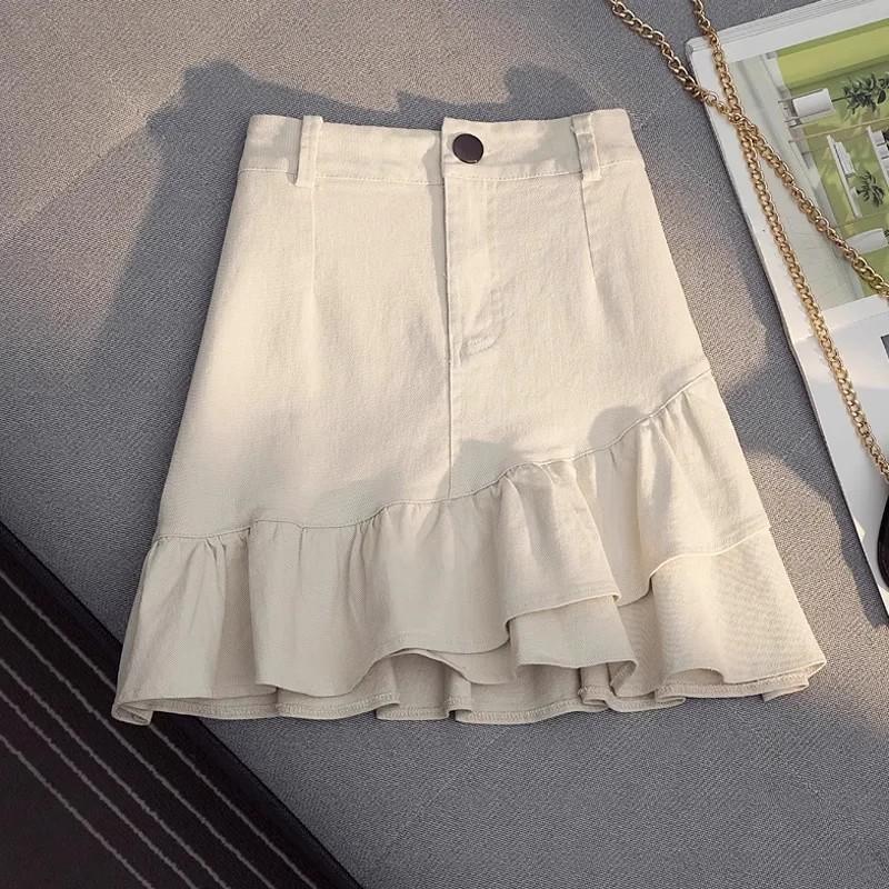 Women's High Waist A-Line Mini Skirt Solid Color Asymmetric Denim Pencil Skirt