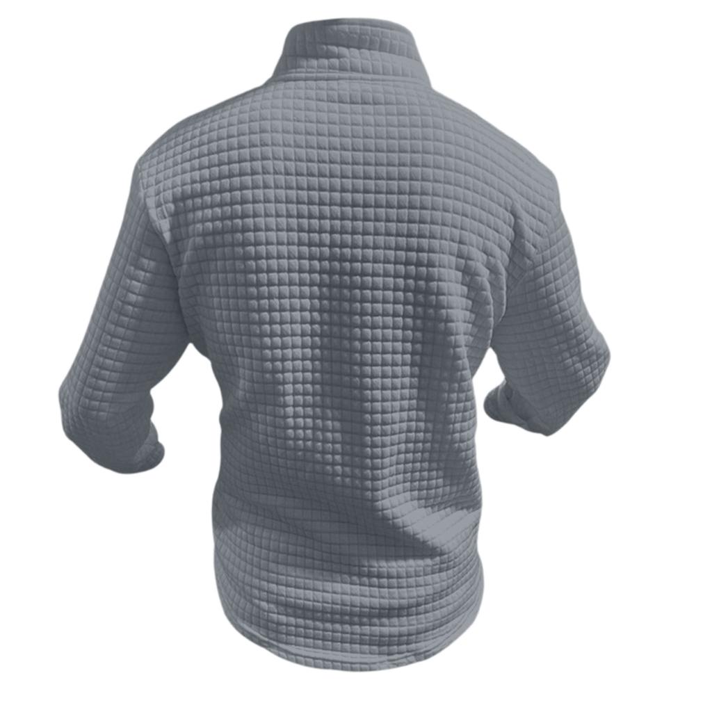 Men's Outdoor Casual Small Checkered Stand-up Collar Half-zip Long-sleeved  Sweatshirt