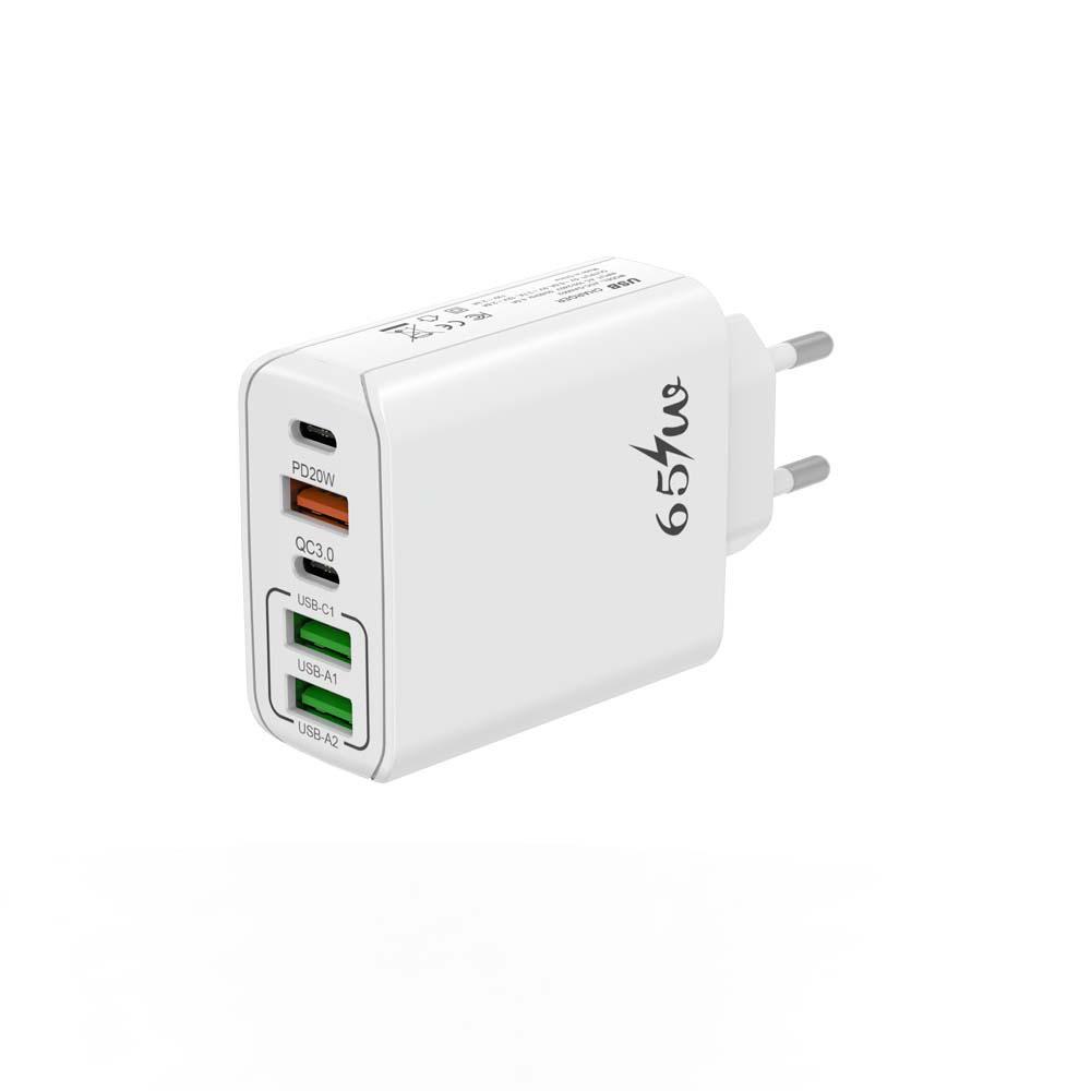 65W Multi-Port Mobile Charger, Fast Travel Adapter with European/UK/US Plug, 3.1A, 2C+3A