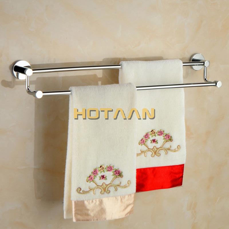30/40/50/60cm Montado en la Pared Color Cromado Latón Hecho Doble Barra para Toallas Para Accesorios de Baño Toallero Portatoallas YT-10198
