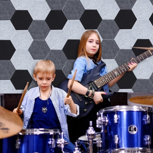 AGPTEK Sound-Absorbing Hexagonal Panels, 30x26x0.9cm, Pack of 12, Fully Adhesive, High-Density Soundproofing Panels, Self-Adhesive Soundproofing Panel