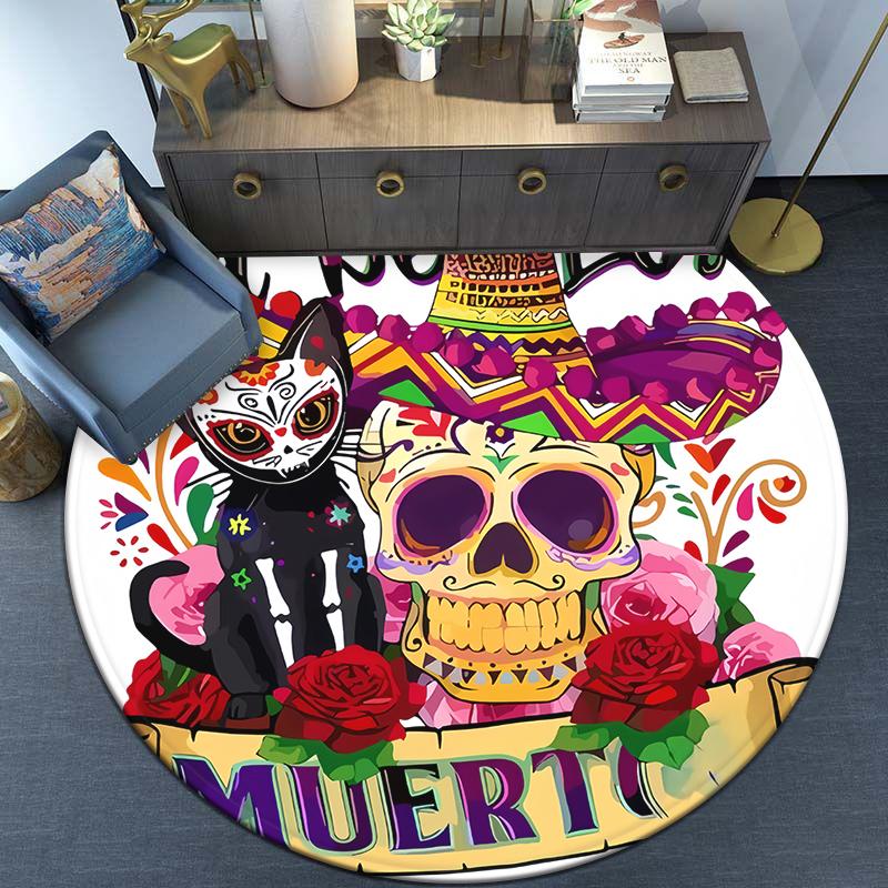 Fashionable circular carpet - washable, with bright animal print designs for kitchen, bedroom, and living room decorations