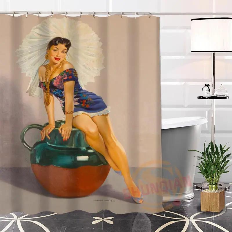 Eco-Friendly Custom Unique Pin Up Girl Modern Shower Curtain Bathroom Waterproof For Yourself H0220-54