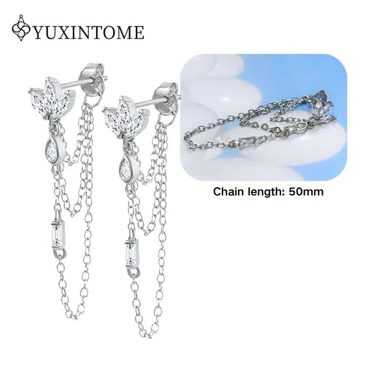 925 Silver Ear Needle Crystal White Zircon Silver Series Tassel Drop Earrings Luxury Fashion Party Jewelry Accessories