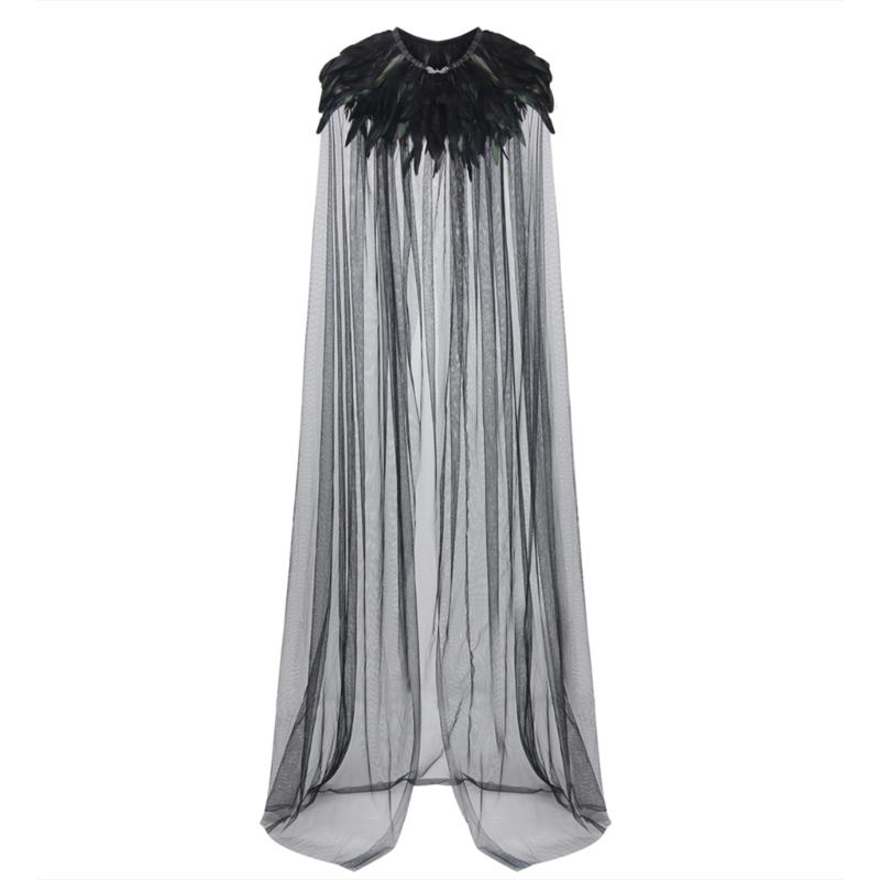 Unisex Cloak Women Halloween Cape Feathers Robe Cosplays Costume Fancy Dress Party Wizard Witch Mantle Magician Outfits
