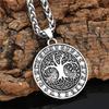 Nordic Tree of Life Pendant Viking Rune Necklace Antique Bronze Silver Jewelry Gift for Men Women