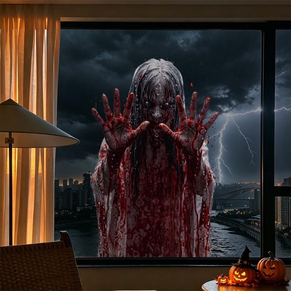 Bloodstained Handprint Scary Ghost Window Sticker Spooky Party Door Stickers Window Decoration
