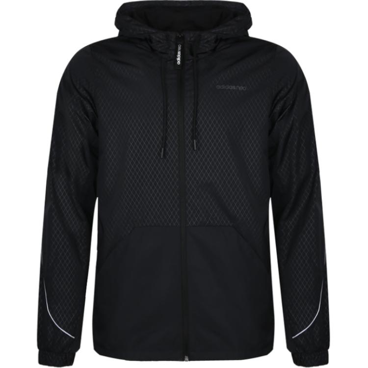 

Adidas Нео Однотонная Ветровка с Капюшоном на Молнии Мужские Куртки Черный DW8094 XL
