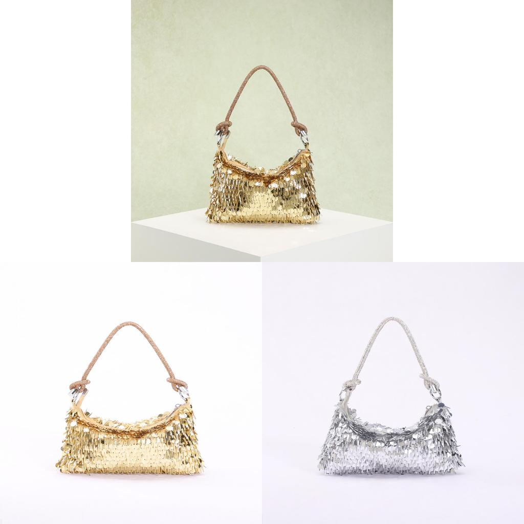 Pvc Silver Clutch Bag With Sequin Design For Evening Parties