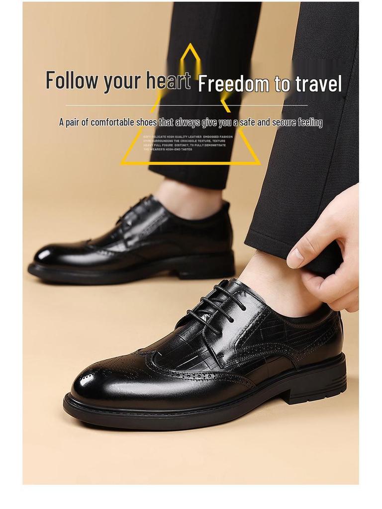 Men's Genuine Leather Crocodile Pattern Business Shoes - Comfortable, Wear-resistant, High-end Cowhide