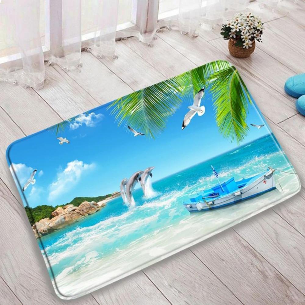 1pc Beach Door Mat Conch Starfish Seashells Natural Ocean Landscape Living Room Bedroom Entrance Door Mat Inside Outside Decor