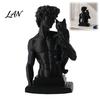 Retro Home Decor 3D Printed David Statue with Cat, European Classic Art Sculpture Figurine Stylish Living Room for Office Decor, Modern Desktop