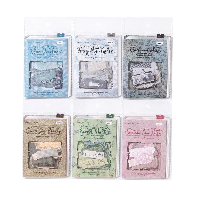 Retro Fragmented Fabric Hand-Tear Base Stickers: Sugar Poetry DIY Journal Collage Pack