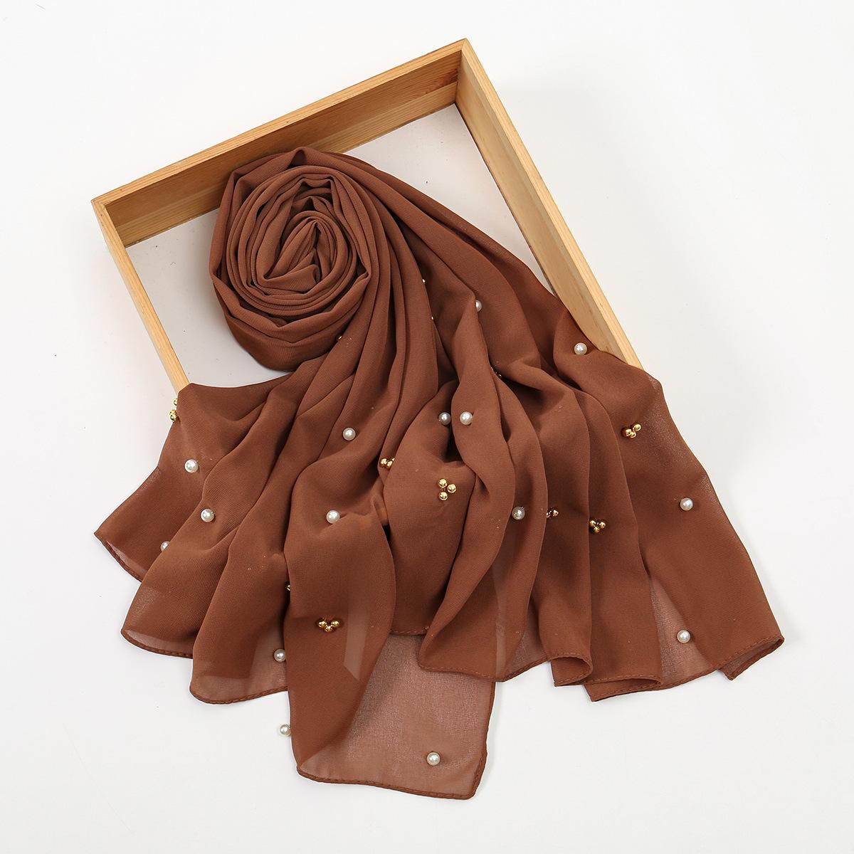 

Fashion Versatile Pearl Beaded Chiffon Scarf Fashion Accessories Women s Shawl Daily Versatile кофейный