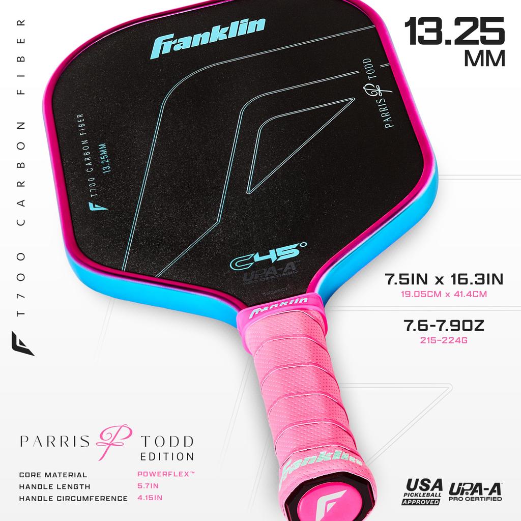 Franklin C45° PADDLE IN CARBONIO Parris Todd 13.25mm ROSA/BLU Pagaia in Fibra di Carbonio Pagaia Pickleball