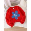 European sizes Girls' Long-Sleeve Round Neck Sweatshirt "Blue Stitched Flower" Print, Spring/Autumn, Casual, Daily & Sports.