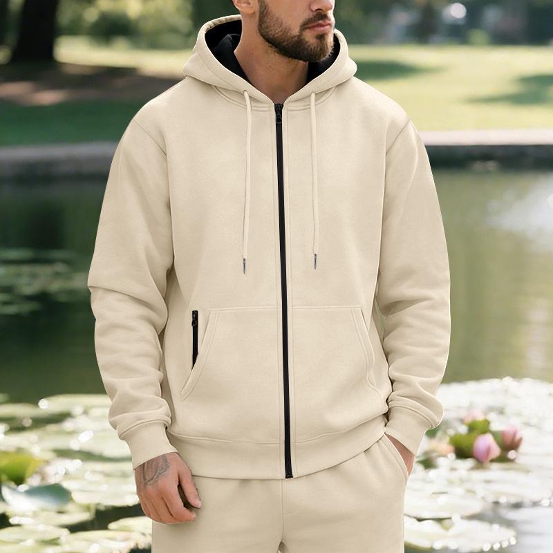 Men's Plus Velvet Solid Color Casual Sports Hoodie for Fall/Winter