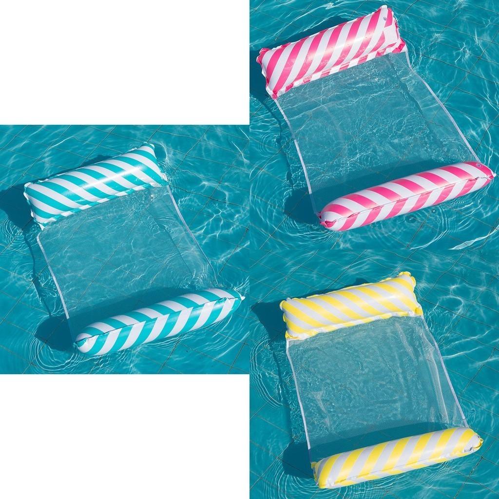 Eco-friendly Pvc Material Blue Striped Water Hammock For Adults With Foldable Design And Mesh Float