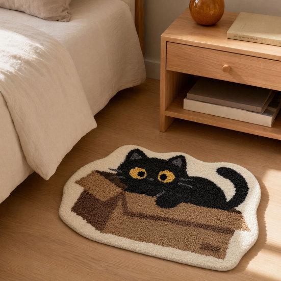 Tappeto da Bagno Peluche, Tappetino Antiscivolo Assorbente Soffice, Carino Tappetino Gatto Nero per Ingresso Camera da Letto Soggiorno