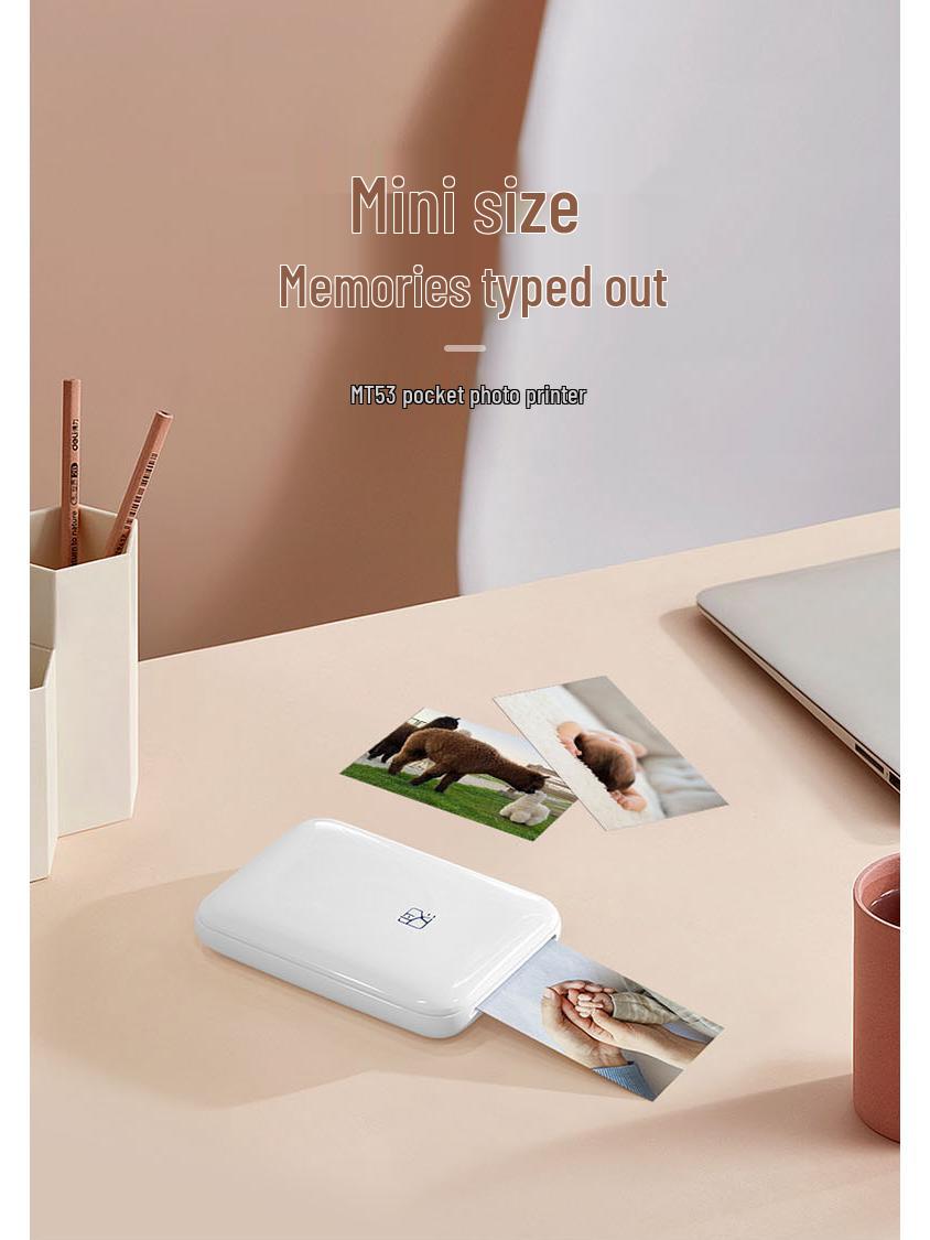 

Hanin MT53 Мини 3-дюймовый Bluetooth карманный фотопринтер Official Standard + 5 Photo Papers