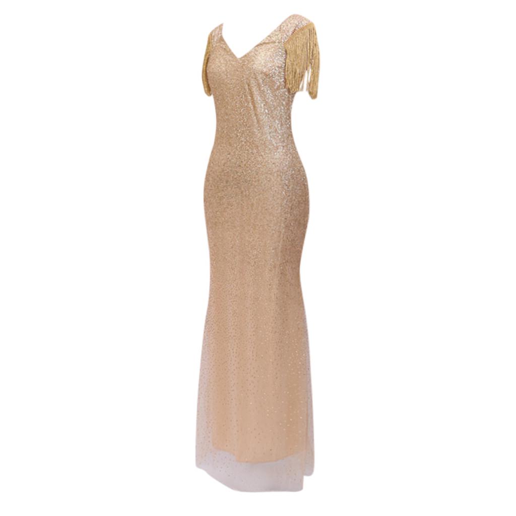 Women Sexy Showback Sexy Deep V Sleeveless Neckless Dress Long Dress