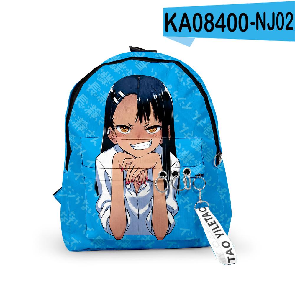 Popular Cool Nagatoro Notebook Backpack Boys/Girls Pupil School Bags 3D Print Keychains Oxford Waterproof Cute Small Backpacks