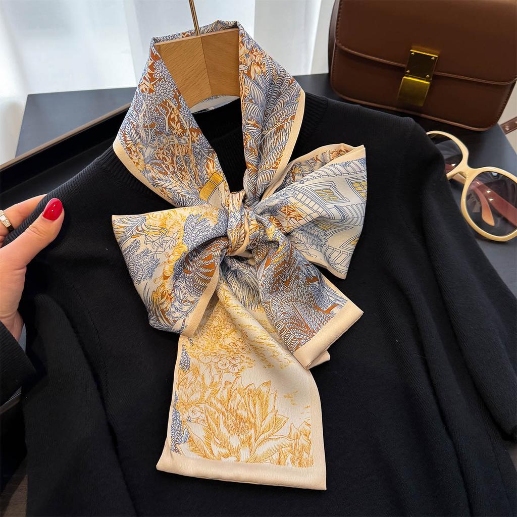 Korean Style Emulated Silk Scarf for Women with Shirt Suit Spring and Autumn Decorative Scarf Scarf Hair Strap