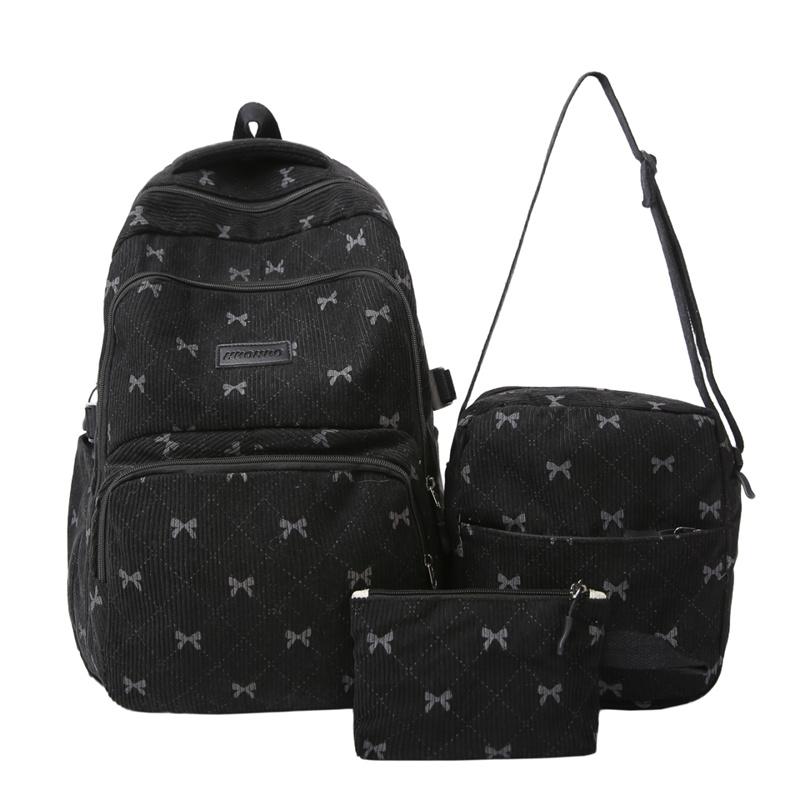 Dreiteiliger Schleifen-Rucksack Cord-Rucksack Schülerschultasche