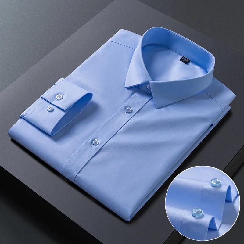 Nové Pánské Košile Proti Vráskám s Dlouhým Rukávem Společenské Košile Pro Slim Fit Camisa Social Business Blůza Bílá Košile S-8XL