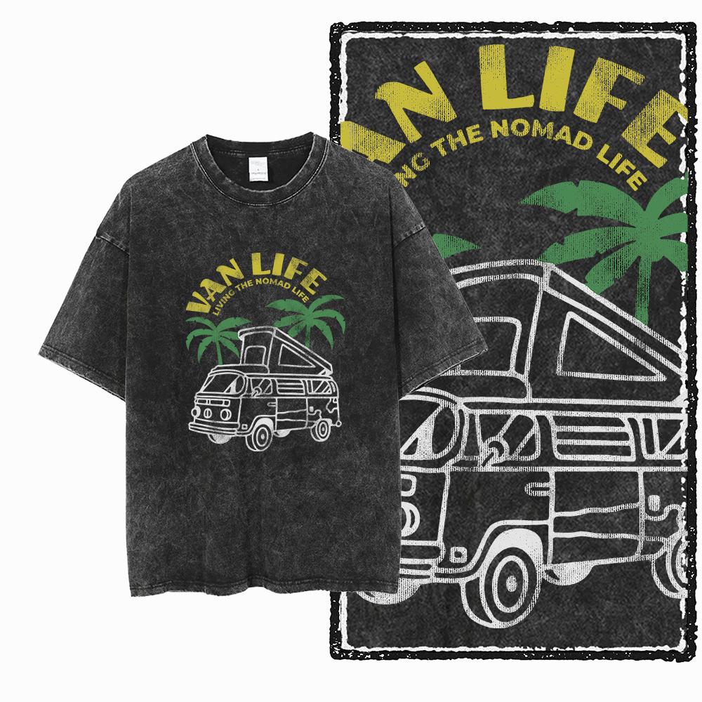 YN CAMPING AND VAN LIFE Printed Cotton Acid Washed Graphic Unisex T Shirt Cool Streetwear Men Tshirts Big Size Tee for Men